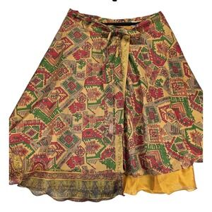 Kariza Silk Rayon Wrap Skirt Large Silk Rayon Geometric Bohemian Forest Fairy